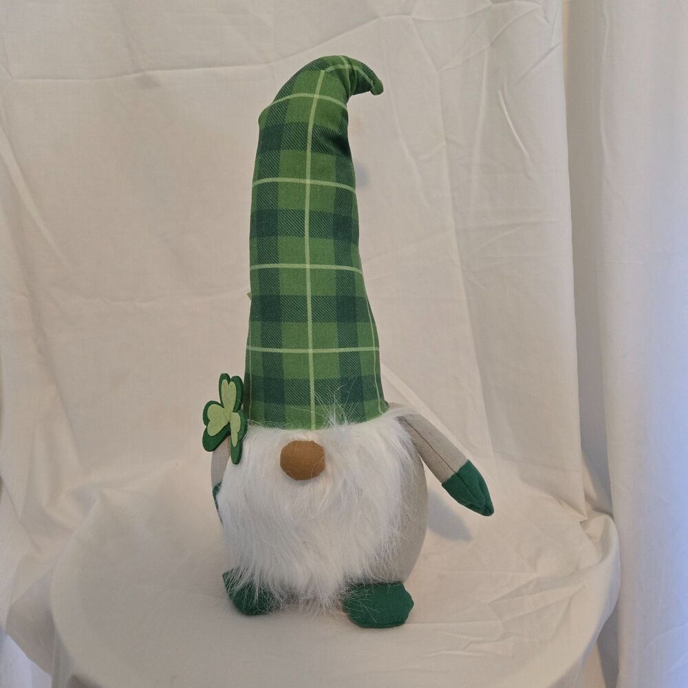 Huntington Home Aldi St. Patrick's Day Gnome Plaid Shamrocks NEW 20 inches